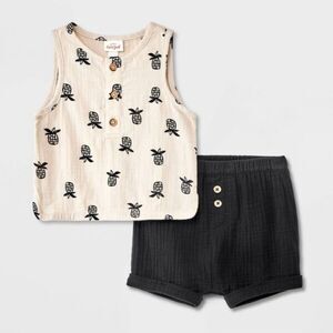 NEW NWT Boys sz Newborn Gauze Black Shorts & Pineapple Tank 2 Pc Set CAT & JACK
